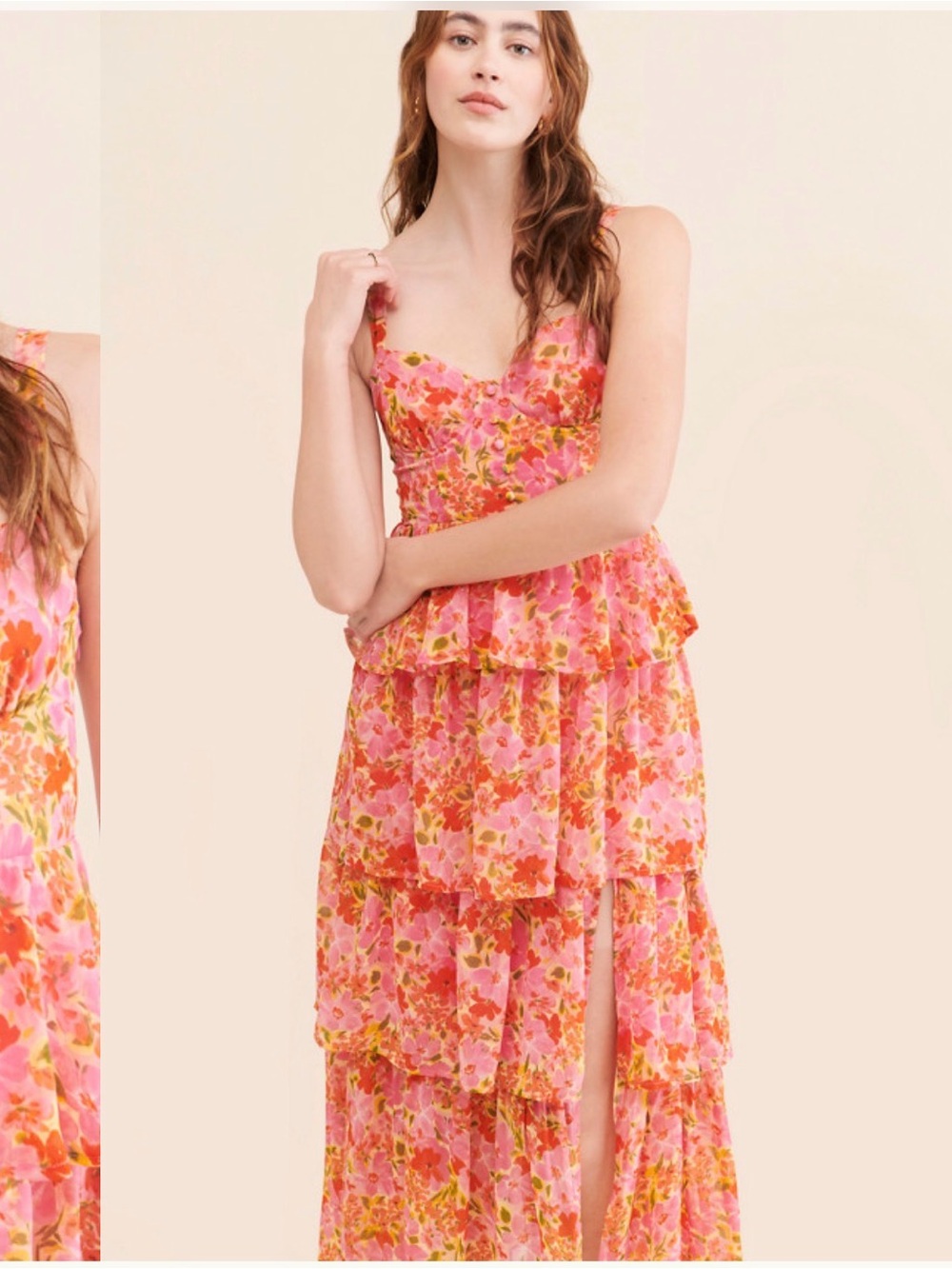 Astr the Label Midsummer Floral Pink & Orange Tiered Maxi Dress